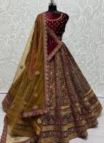 Velvet Maroon Bridal Wear Embroidery Work Lehenga Choli